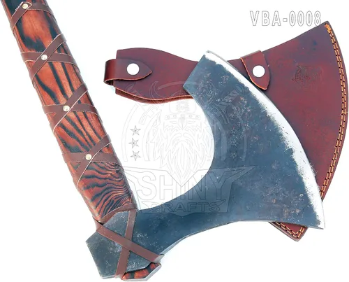 Miniatura 5 de SHINY CRAFTS® Hacha Vikinga Hecha a Mano Hacha Nórdica- Hacha Berserker de Dos Manos de 40" de Largo Hacha Forjada - Hacha Barbuda - con Funda VBA-08
