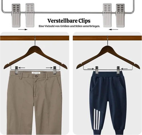 Miniatura 4 de Perchas de madera con clips, paquete de 16 perchas de madera para faldas con clips, perchas de madera de nogal seleccionada de alta calidad