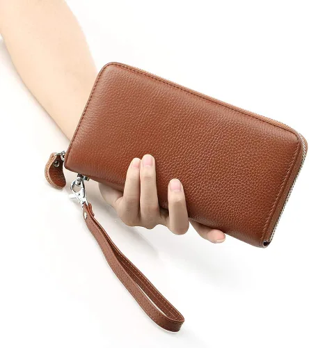 Miniatura 5 de Moflycom - Cartera de cuero genuino para mujer con cierre y seguridad RFID