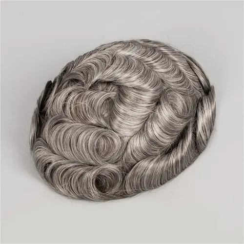 Miniatura 4 de Amiable Toupee para hombres Single Knotted grey hair toupee para hombres Natural Wave Sistema de reemplazo para hombres (#1B60)