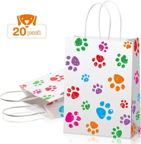 Miniatura 3 de Blulu 20 piezas bolsas de regalo con forma de pata de cachorro con asas de papel trenzado, bolsas de papel para regalo de golosinas para mascotas