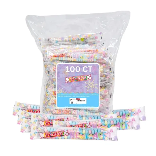 Smarties Collar de caramelo – Caramelo a granel envuelto individualmente – Sin gluten y vegano, sabor a fruta, caramelo duro en cuerda elástica –