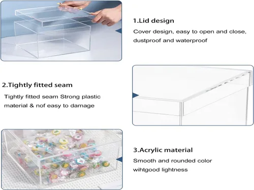 Miniatura 5 de Caja de acrílico transparente con tapa, contenedores de plástico acrílico transparente cuadrados y cubos, caja de almacenamiento