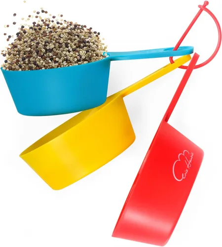 Juego de tazas medidoras, 3 tazas medidoras de plástico coloridas, gran capacidad, 2 tazas 1-3/4 tazas 1-1/2 tazas para ingredientes líquidos secos,