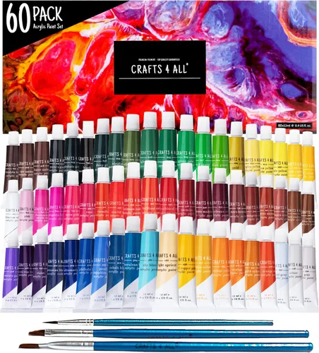 Crafts 4 All Juego de pintura acrílica – Paquete de 60 pinturas artísticas de 0.4 fl oz para lienzo, decoración de pintura, madera, cerámica y