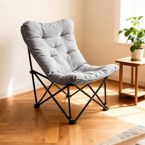 Miniatura 7 de Silla de camping acolchada de gran tamaño con respaldo alto, silla plegable y cómoda, silla de mariposa para adultos, césped, patio al aire libre