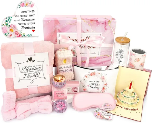 Regalos de cumpleaños para mujeres, canasta de regalo de 13 piezas para el día de San Valentín para mujeres, cesta de regalo de spa para cuidado de