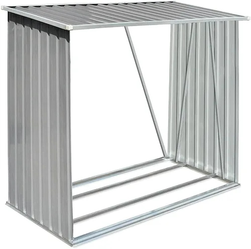 vidaXL Cobertizo de almacenamiento de troncos de jardín en acero galvanizado – clima, fácil montaje, diseño de ventilación tienda de troncos – Gris