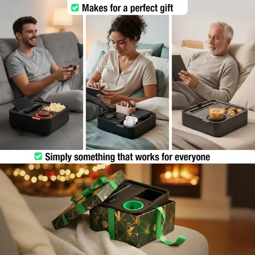 Miniatura 16 de CouchConsole - Bandeja portavasos original para bebidas y aperitivos con reposabrazos, mesa con soporte para teléfono, almacenamiento y organizador