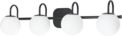 Miniatura 11 de Moderna lámpara negra para tocador de baño, accesorios de iluminación de 3 luces, marco y pantalla de globo de vidrio blanco leche, aplique de pared