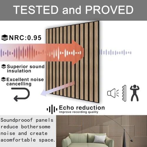 Miniatura 6 de 4 piezas de paneles acústicos de listones de madera, panel de pared de madera acanalada 3D absorbente de sonido para pared y techo, paneles Nogal