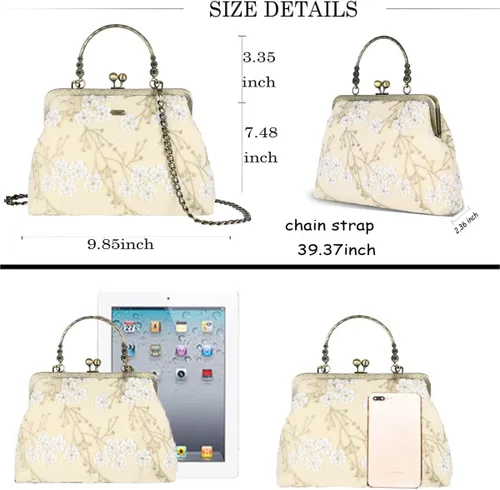 Miniatura 129 de Bolso floral con asa superior, bolso de noche Kiss Lock para mujer, bolso vintage