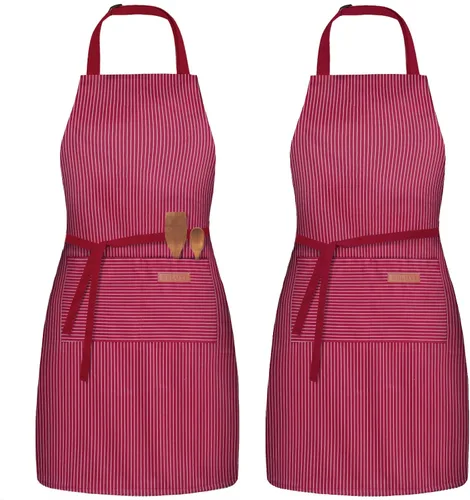 Miniatura 16 de BeLuyi - Paquete de 2 delantales ajustables con peto, delantales de chef para cocina, restaurante, con 2 bolsillos, delantales para mujeres