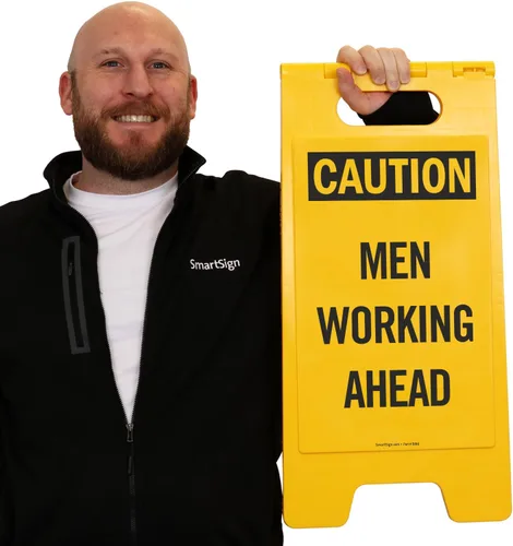 Miniatura 2 de SmartSign Letrero plegable de dos caras con texto en inglés "Caution - Men Working Ahead" de 25 x 12 pulgadas, plástico de polipropileno impreso