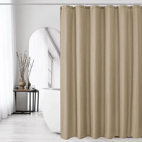 Miniatura 6 de Gibelle Cortina de Ducha Pequeña para Cabina 36 x 72 pulgadas, Cortina de Ducha de Tela Texturizada de Tejido Gofre Medio Estrecho para Baño, Beige