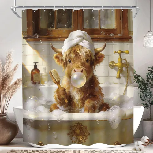 Miniatura 11 de Western Highland Cow Shower Curtain 60Wx72H Inches Farmhouse Southwest Cowboy Cattle Sun and Moon Rustic Cute Animal Beige Cactus Retro Fabric
