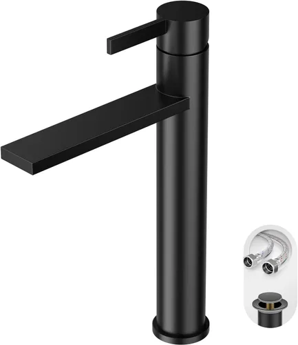 Miniatura 17 de Phiestina FH01-BN-V - Grifo de lavabo de baño de níquel cepillado de un solo agujero, grifo de baño moderno de una sola manija, con drenaje