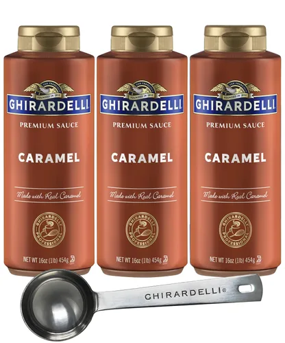 Miniatura 11 de Ghirardelli 1 - Salsas de caramelo y 2 - salsa de caramelo con sal marina, botellas de presión de 16 oz con cuchara barista estampada