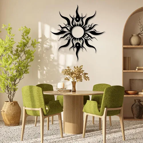 Miniatura 6 de Hotuijxca Arte de pared de sol loco de metal, decoración de metal con sol loco para sala de estar, dormitorio