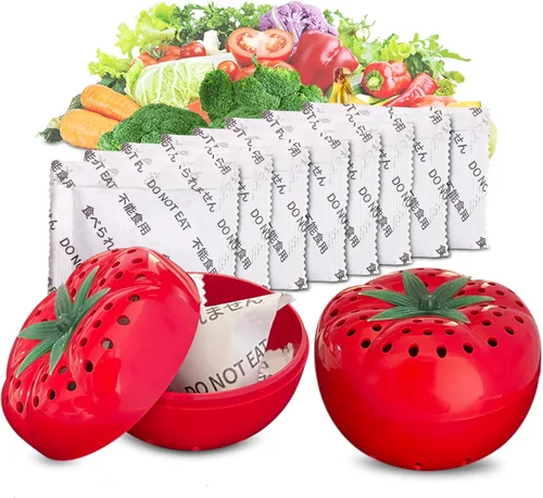 Kit de conservador de frescura: mantiene las frutas y verduras frescas durante más tiempo, absorbe gas etileno y olores en el refrigerador (2 bolas