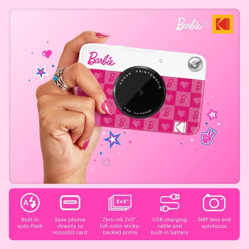 Miniatura 2 de KODAK x Barbie Printomatic - Cámara digital de impresión instantánea a todo color – Cámara portátil Barbie de 5MP - Fotos coloridas en papel Rosa