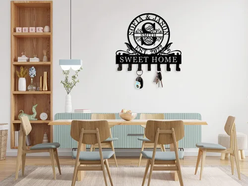 Miniatura 5 de Soporte personalizado para llaves de pared, ganchos de pared con nombre de familia, organizador de llaves de metal, decoración para colgar llaves