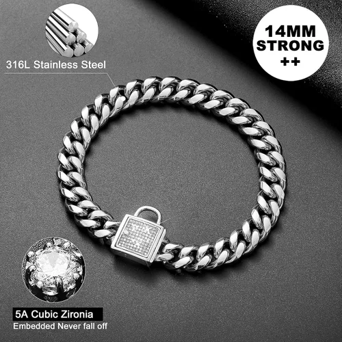 Miniatura 4 de Collar de perro con cierre de circonita de 0.555 pulgadas, collar de metal plateado para cachorros, collar de lujo para perro, pequeño mediano
