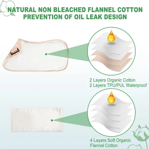 Miniatura 4 de DEROWN Paquete de aceite de ricino, menos desorden, algodón orgánico e impermeable PUL, kit de masaje reutilizable con diseño antifugas