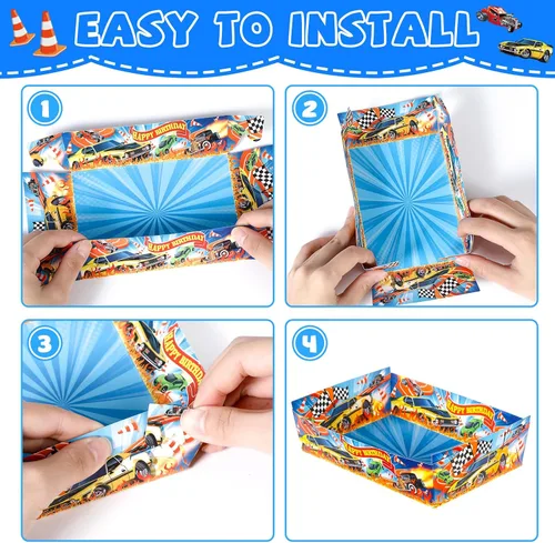Miniatura 4 de 120 bandejas de papel con temática de carreras, bandeja desechable de aperitivos para autos de carreras, bandeja para servir comida a granel