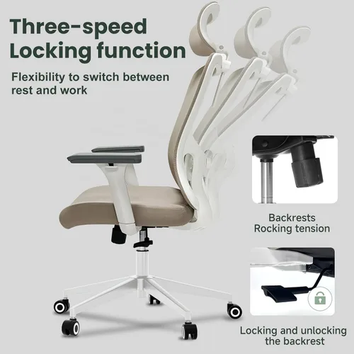 Miniatura 5 de Silla de oficina ergonómica - Silla de oficina de malla de 159 kg con soporte lumbar ajustable, silla de computadora de respaldo alto con Caqui