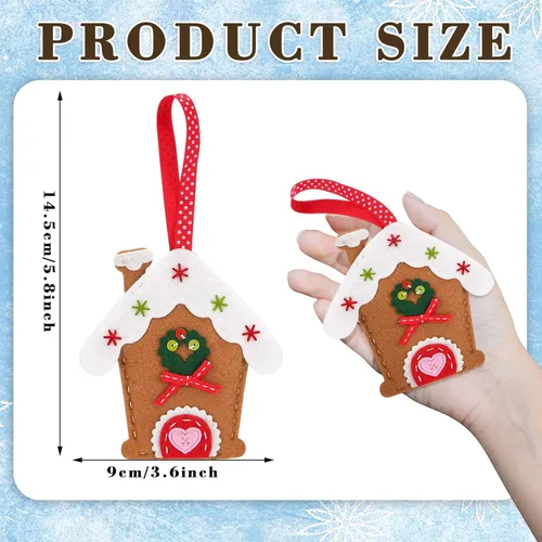 Miniatura 3 de Skylety Juego de 8 adornos grandes de fieltro 3D de jengibre para árbol de Navidad, decoraciones de árbol de fieltro de Navidad, bastón de caramelo