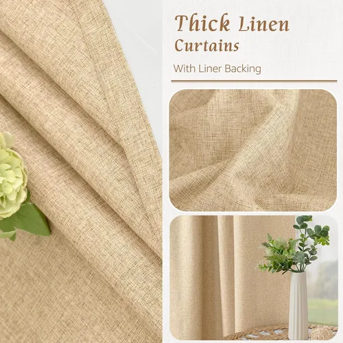 Miniatura 8 de LAMIT Cortinas de lino natural 100 % opacas para ventana, para dormitorio, 45 pulgadas, cortinas térmicas con textura de lino estilo granja
