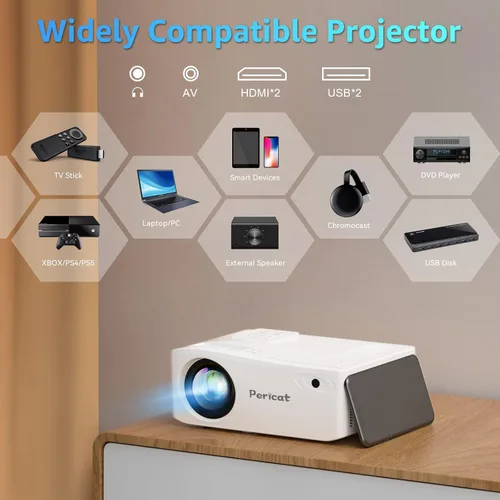 Miniatura 6 de Proyector Bluetooth WiFi 5G, proyector de cine al aire libre nativo 1080P con pantalla de 200 pulgadas, proyector de video de cine en casa 380ANSI