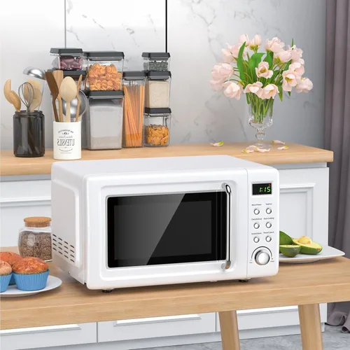 Miniatura 9 de LDAILY Horno de microondas pequeño retro de 0.7 pies cúbicos, microondas compacto de encimera de 700W con 5 niveles de potencia, menús de cocción