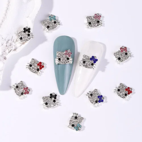 Miniatura 3 de 36 dijes Kawaii para arte de uñas, diseño de gatito brillante 3D, bonitos cristales de diamantes de imitación de metal, decoración de uñas