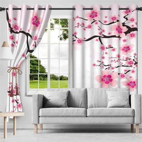 Miniatura 126 de Cortinas japonesas con pintura de tinta, monte Fuji, sol rojo, puesta de sol, hojas de bambú, cortinas de ventana para dormitorio, sala de estar