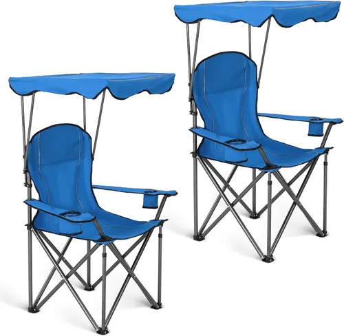 Miniatura 11 de ALPHA CAMP Silla de campamento con toldo resistente, capacidad de 350 libras, silla plegable de gran tamaño con parasol ajustable, silla portátil