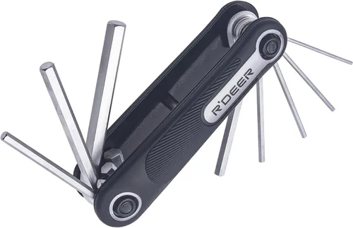 R'DEER Juego de llaves hexagonales plegables 8 en 1 de bolsillo portátil para bicicleta, kit de llave Allen métrica, agarre cómodo, tamaños de