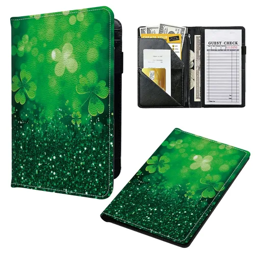 Miniatura 20 de Libros para camarera, cartera de cuero con bolsillo con cremallera, 7 bolsillos de almacenamiento para recetas y cheques, soporte para bolígrafos