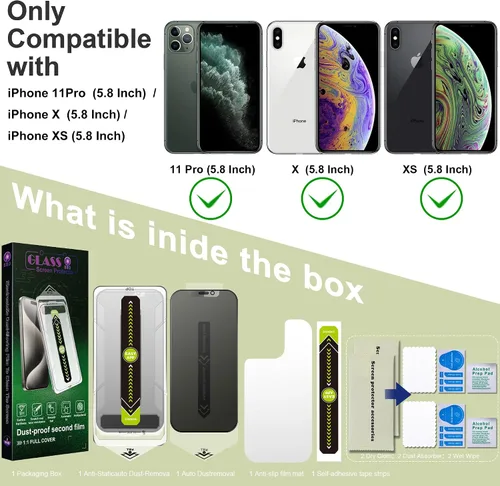 Miniatura 7 de Paquete de 2 protectores de pantalla antiespía de privacidad mate para iPhone X/XS/11 Pro (5.8 pulgadas), vidrio templado 9H, antirreflejos