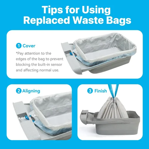Miniatura 2 de Bolsas de basura reemplazadas Neakasa - 2 rollos, bolsas de contenedores de basura de gatos para caja de arena M1 de autolimpieza con tapa abierta