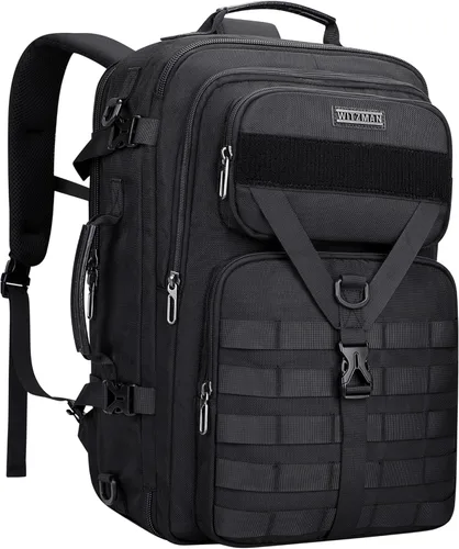 WITZMAN Mochila de viaje de mano para hombre, grande, convertible de 45 litros, ajuste de 17 pulgadas, mochila 3 en 1, para aerolínea aprobada Negro