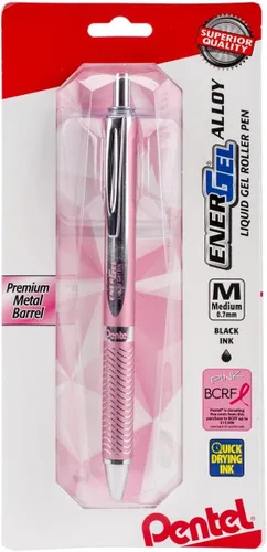 Lapicero de gel líquido Pentel EnerGel de aleación RT premium, Rosado Paquete de 10