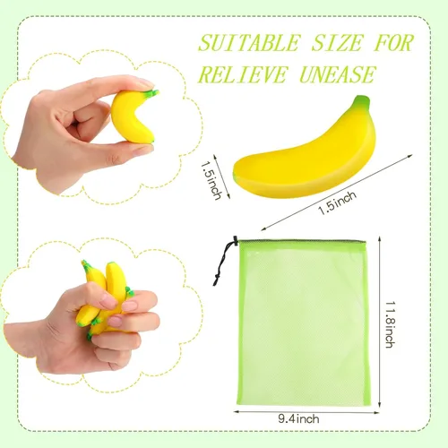Miniatura 2 de Jerify 37 piezas de mini plátano para aliviar el estrés, juguetes elásticos de poliuretano con bolsa de malla con cordón para fiestas de cumpleaños