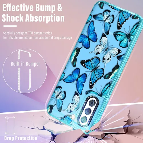 Miniatura 4 de Toycamp Funda para Samsung Galaxy S22, diseño de mariposa azul para mujeres, niñas, adolescentes, bonita funda femenina con soporte de anillo