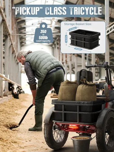 Miniatura 6 de PUCKIPUPPY Triciclo eléctrico de doble batería con rango alto de 110 millas, triciclo de clase de recogida de motor pico de 960 W, capacidad