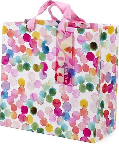 Hallmark Bolsa de regalo cuadrada grande de 10 pulgadas (puntos de acuarela, solo para ti) para cumpleaños, día de la madre, Pascua, graduaciones,