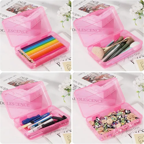 Miniatura 5 de Caja de lápices de plástico de colores, estuche de lápices de gran capacidad, cajas de lápices para niños y adultos, caja de almacenamiento de Rosa