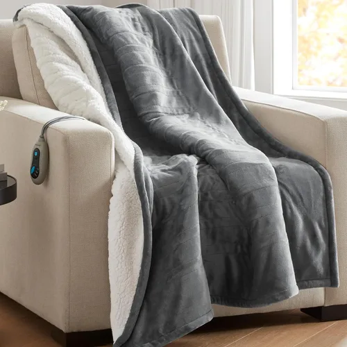 Miniatura 26 de Beautyrest Manta térmica, manta eléctrica, suave, cálida y reversible, manta térmica Sherpa para oficina, sofá, 3 ajustes de calor, apagado