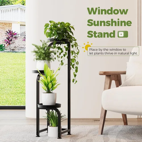 Miniatura 6 de Bamworld Soporte de esquina para plantas para interiores y exteriores, soportes altos de metal para múltiples plantas, estante resistente de 4 Verde